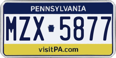 PA license plate MZX5877
