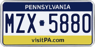PA license plate MZX5880
