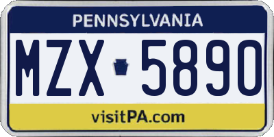 PA license plate MZX5890