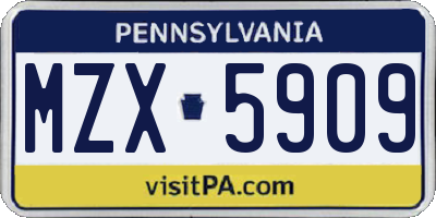 PA license plate MZX5909