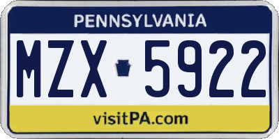 PA license plate MZX5922