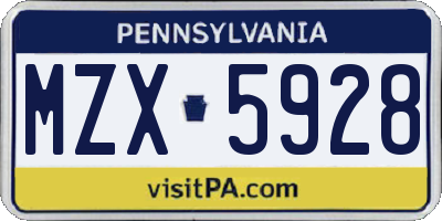 PA license plate MZX5928