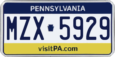 PA license plate MZX5929