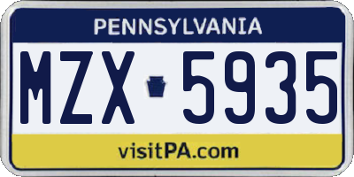 PA license plate MZX5935