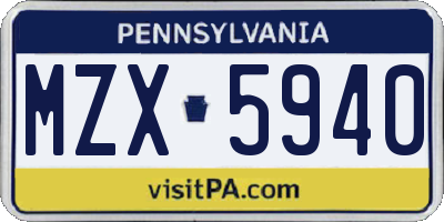 PA license plate MZX5940