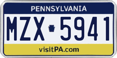 PA license plate MZX5941