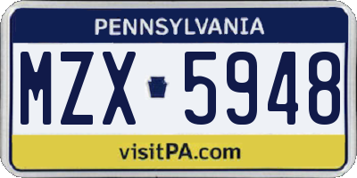 PA license plate MZX5948
