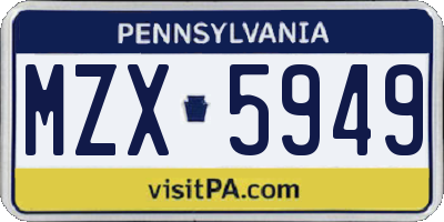 PA license plate MZX5949