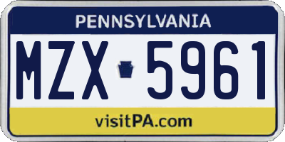 PA license plate MZX5961