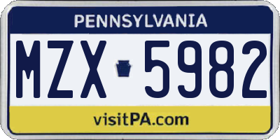 PA license plate MZX5982