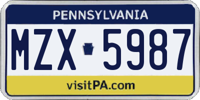 PA license plate MZX5987
