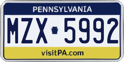 PA license plate MZX5992