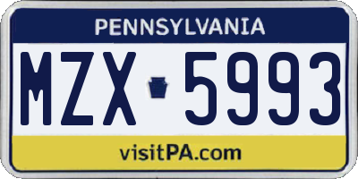 PA license plate MZX5993