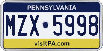 PA license plate MZX5998