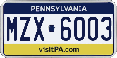 PA license plate MZX6003