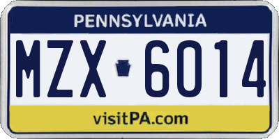 PA license plate MZX6014