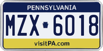 PA license plate MZX6018
