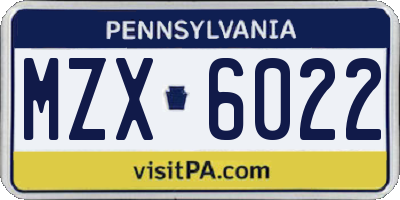 PA license plate MZX6022