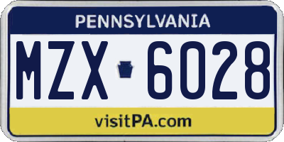 PA license plate MZX6028