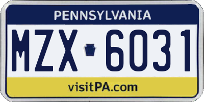 PA license plate MZX6031