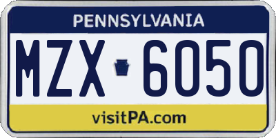 PA license plate MZX6050