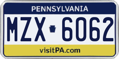 PA license plate MZX6062