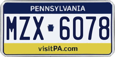 PA license plate MZX6078