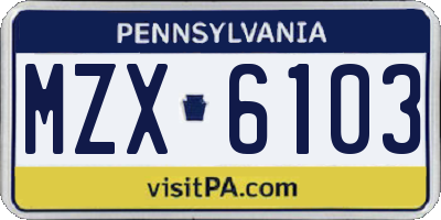 PA license plate MZX6103