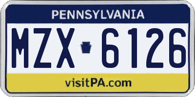 PA license plate MZX6126