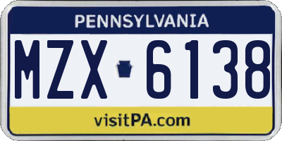 PA license plate MZX6138
