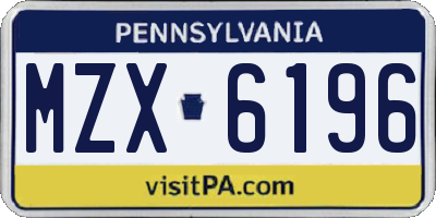 PA license plate MZX6196