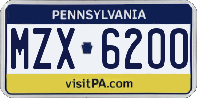 PA license plate MZX6200