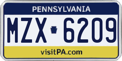 PA license plate MZX6209
