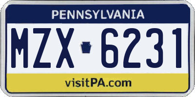 PA license plate MZX6231