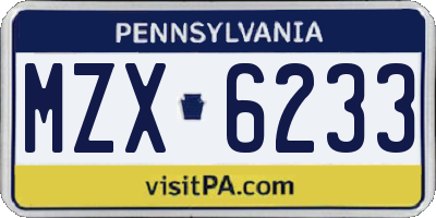 PA license plate MZX6233