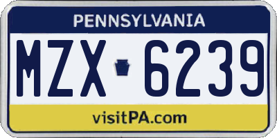PA license plate MZX6239