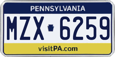 PA license plate MZX6259