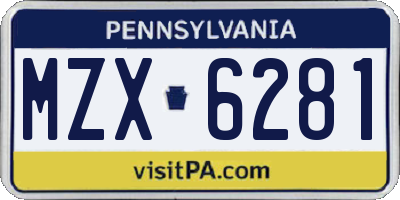 PA license plate MZX6281