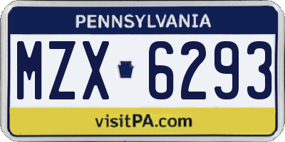 PA license plate MZX6293