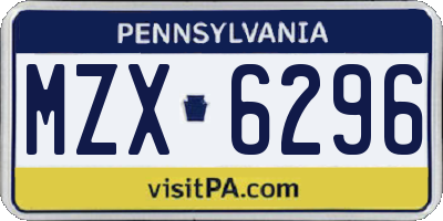 PA license plate MZX6296