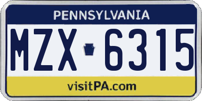 PA license plate MZX6315