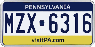 PA license plate MZX6316