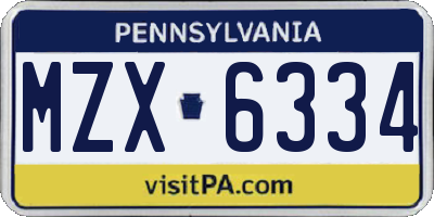 PA license plate MZX6334