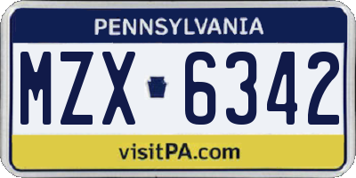 PA license plate MZX6342