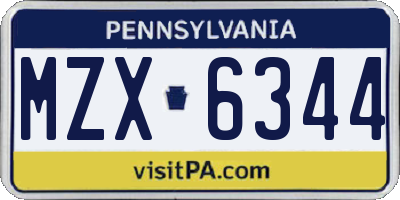 PA license plate MZX6344
