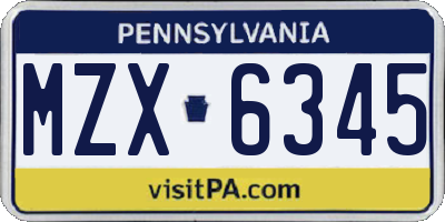PA license plate MZX6345