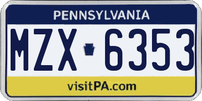 PA license plate MZX6353