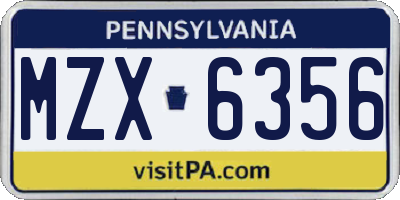 PA license plate MZX6356