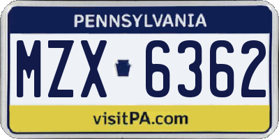 PA license plate MZX6362