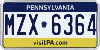 PA license plate MZX6364